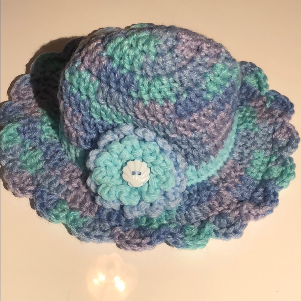 Newborn baby girl photo prop hat beach shell blue